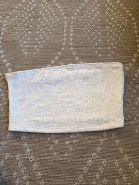 White Textured Strapless Bandeau Top